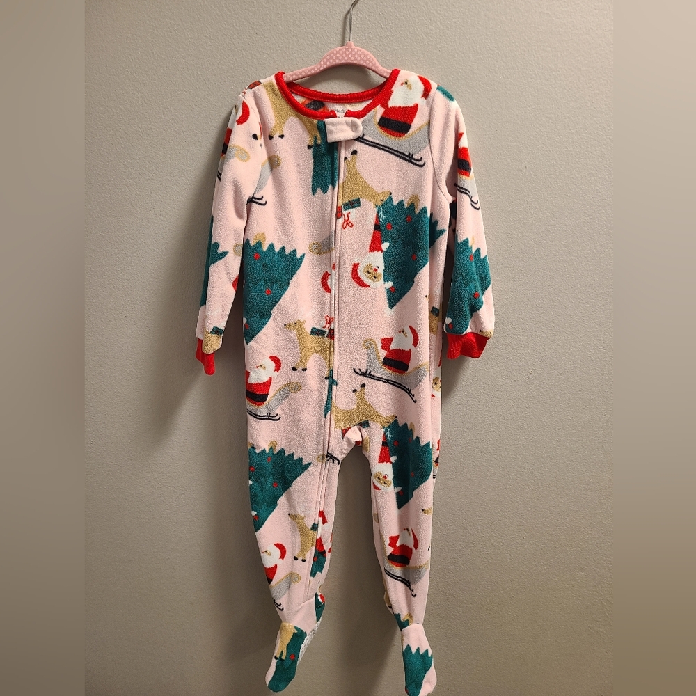 (3/$10) 3T Girls, Carter's, Pink Christmas Pajama Onesie with Zipper